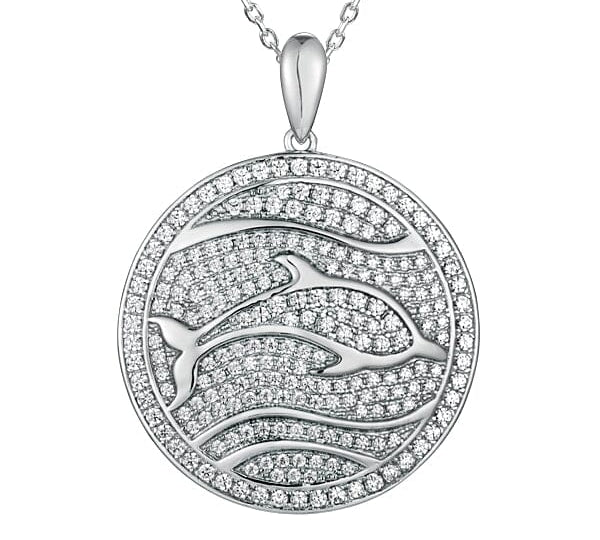 Pavé Dolphin Medallion Pendant Island by Koa Nani White Gold 