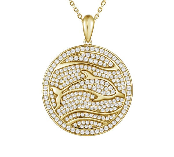 Pavé Dolphin Medallion Pendant Island by Koa Nani Yellow Gold 