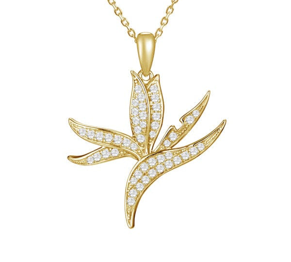 Pavé Hawaii Bird of Paradise Pendant Pendant Island by Koa Nani Yellow Gold 