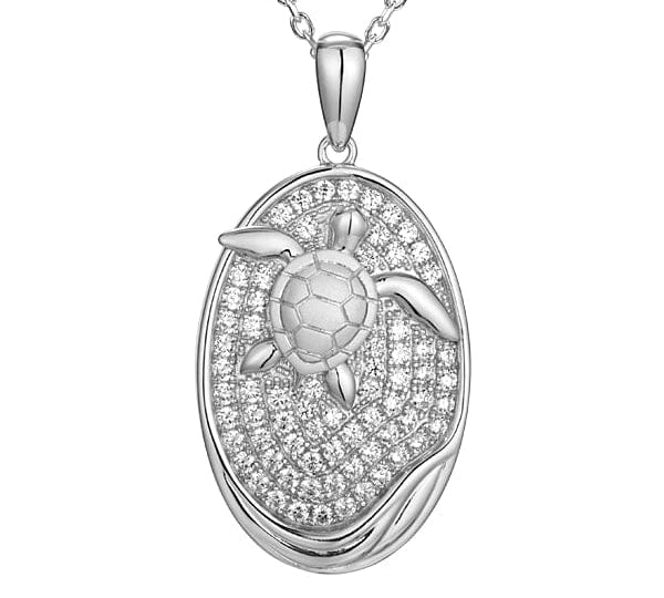 Pavé Honu Oval Pendant Pendant Island by Koa Nani White Gold 