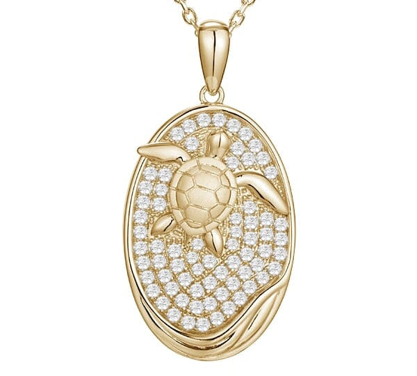 Pavé Honu Oval Pendant Pendant Island by Koa Nani Yellow Gold 