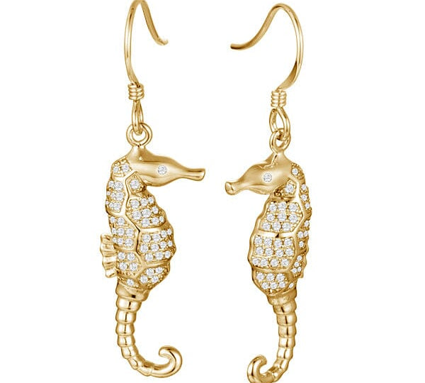 Pavé Lady Seahorse Earrings Earrings Island by Koa Nani Yellow Gold 