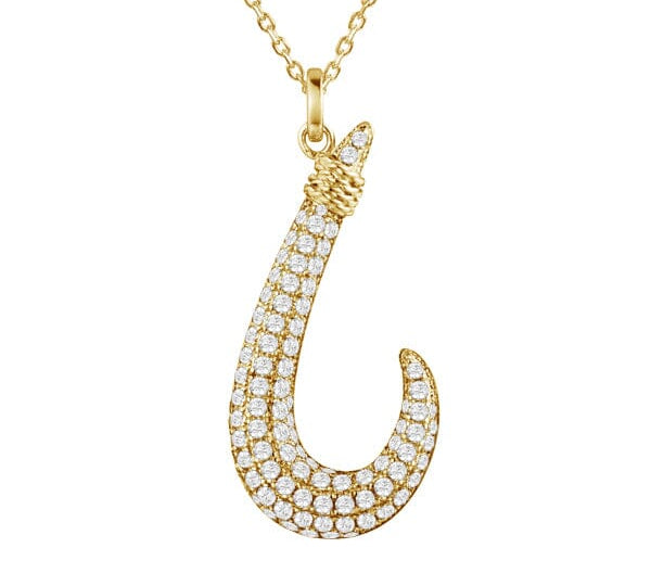 Pavé Lucky Fishhook Pendant Pendant Island by Koa Nani Yellow Gold 