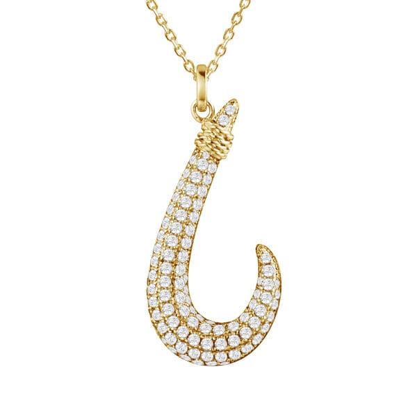 Pavé Lucky Fishhook Pendant Pendant Island by Koa Nani Yellow Gold 