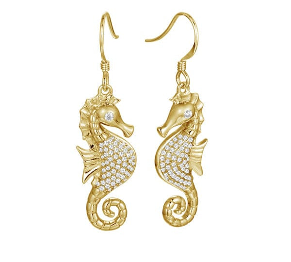 Pavé Magical Reef Seahorse Earrings Earrings Island by Koa Nani Yellow Gold 