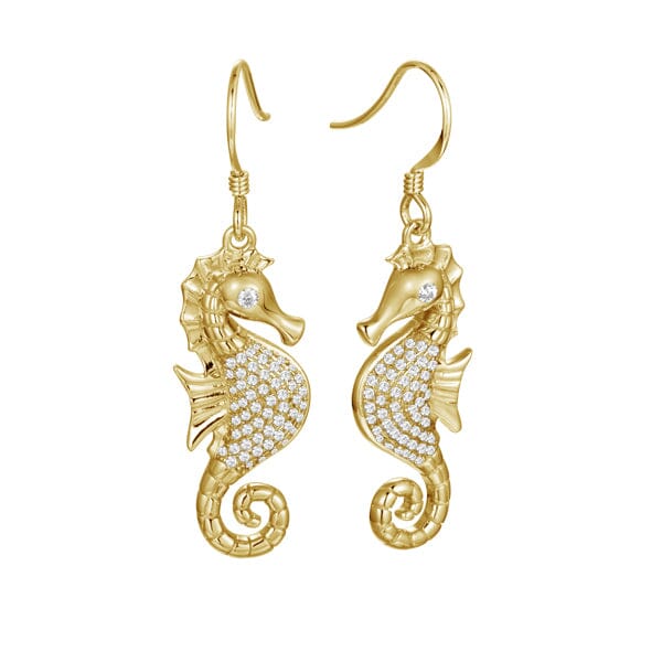 Pavé Magical Reef Seahorse Earrings Earrings Island by Koa Nani Yellow Gold 