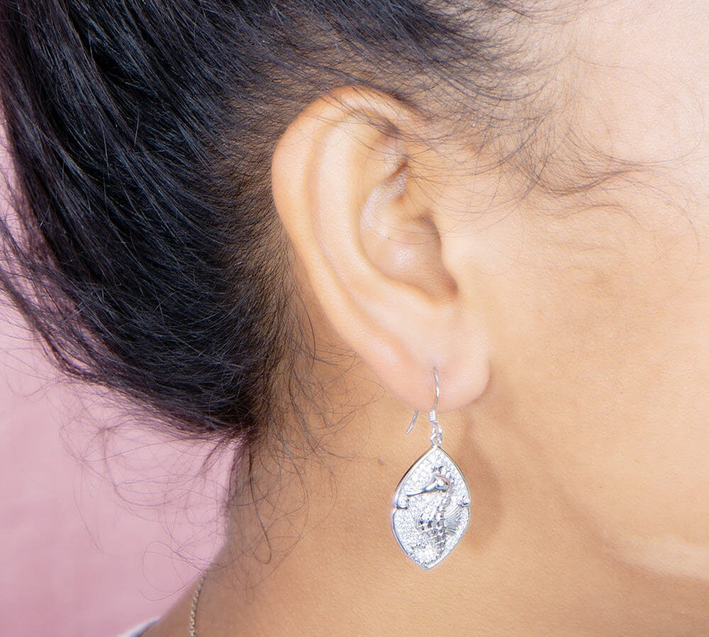 Pavé Magical Seahorse Mandorla Earrings Earrings Island by Koa Nani 