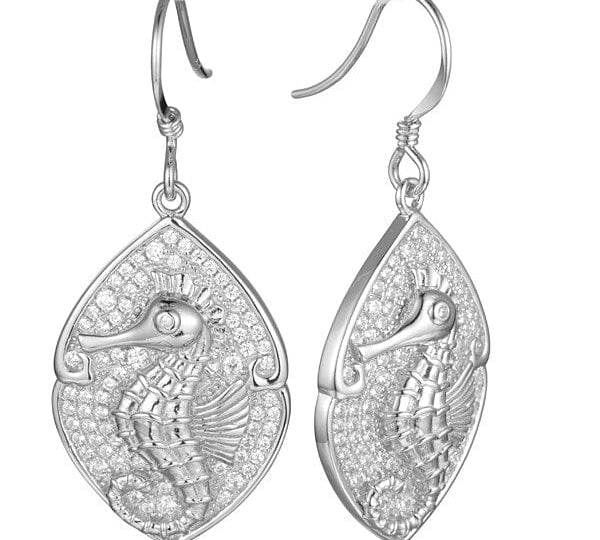 Pavé Magical Seahorse Mandorla Earrings Earrings Island by Koa Nani White Gold 