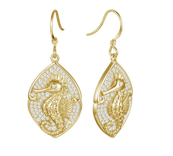 Pavé Magical Seahorse Mandorla Earrings Earrings Island by Koa Nani Yellow Gold 