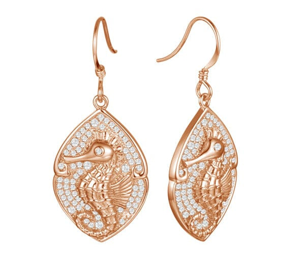 Pavé Magical Seahorse Mandorla Earrings Earrings Island by Koa Nani Rose Gold 