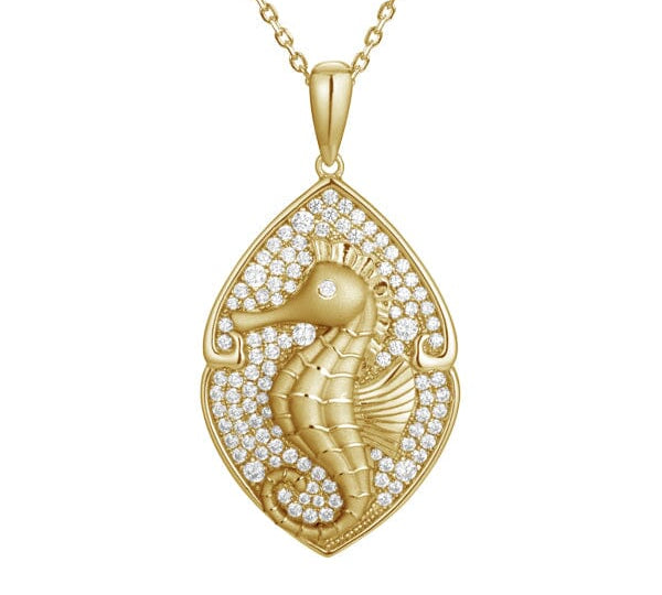 Pavé Magical Seahorse Mandorla Pendant Pendant Island by Koa Nani Yellow Gold 