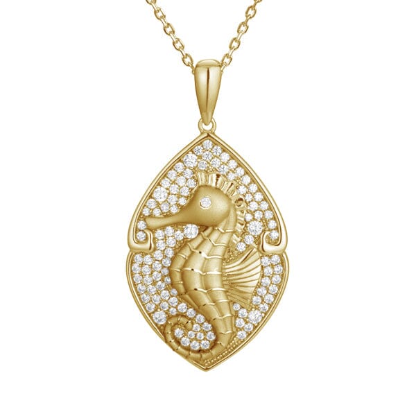 Pavé Magical Seahorse Mandorla Pendant Pendant Island by Koa Nani Yellow Gold 