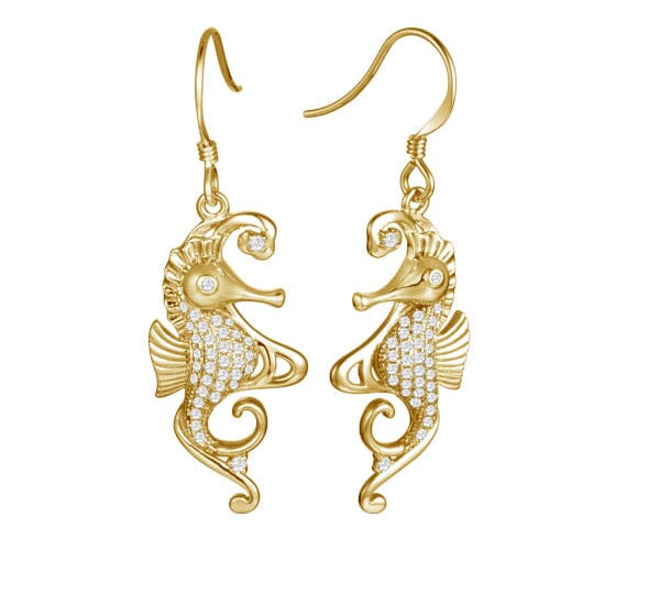 Pavé Mermaid's Seahorse Earrings Earrings Island by Koa Nani Yellow Gold 