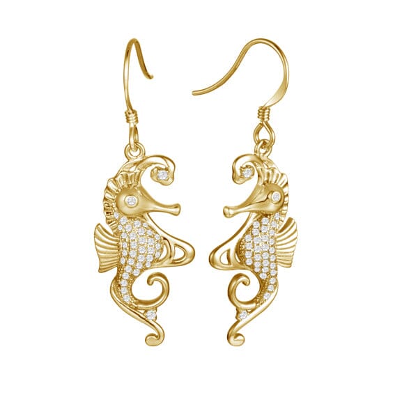 Pavé Mermaid's Seahorse Earrings Earrings Island by Koa Nani Yellow Gold 