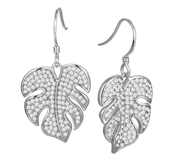 Pavé Monstera Leaf Earrings Earrings Island by Koa Nani White Gold 