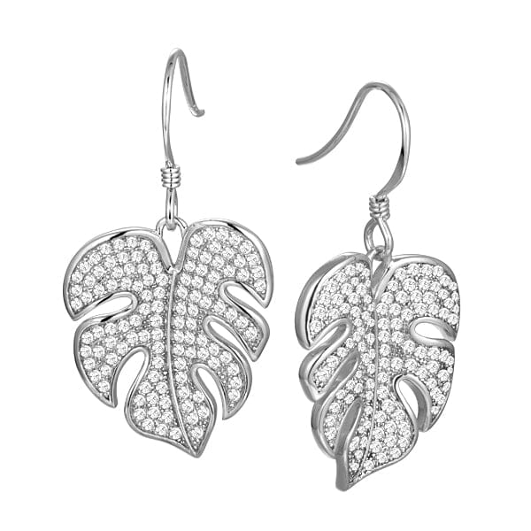 Pavé Monstera Leaf Earrings Earrings Island by Koa Nani White Gold 