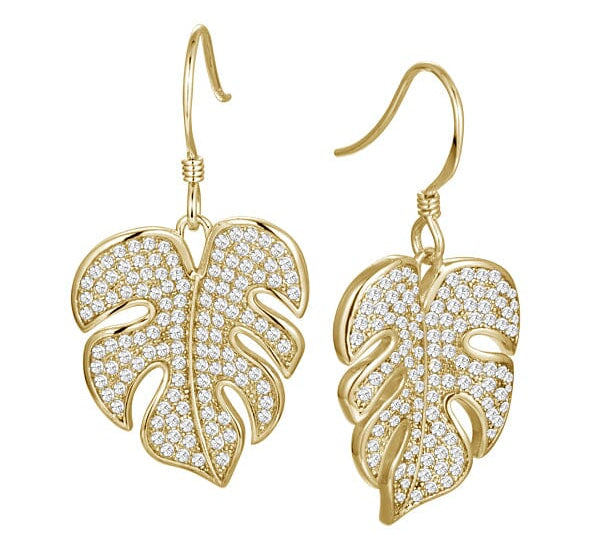 Pavé Monstera Leaf Earrings Earrings Island by Koa Nani Yellow Gold 