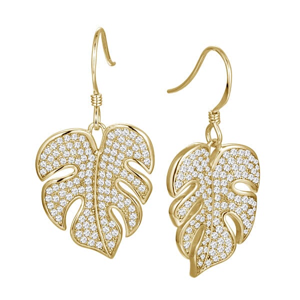 Pavé Monstera Leaf Earrings Earrings Island by Koa Nani Yellow Gold 