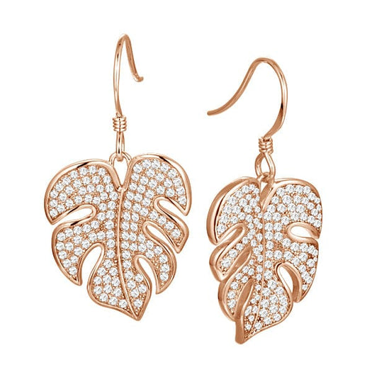 Pavé Monstera Leaf Earrings Earrings Island by Koa Nani Rose Gold 