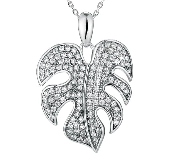 Pavé Monstera Leaf Pendant Pendant Island by Koa Nani White Gold 