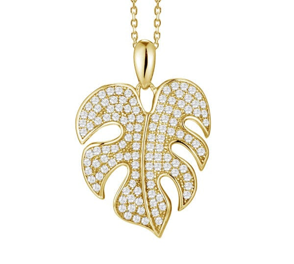 Pavé Monstera Leaf Pendant Pendant Island by Koa Nani Yellow Gold 