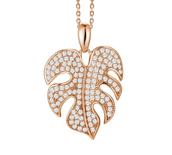 Pavé Monstera Leaf Pendant Pendant Island by Koa Nani Rose Gold 