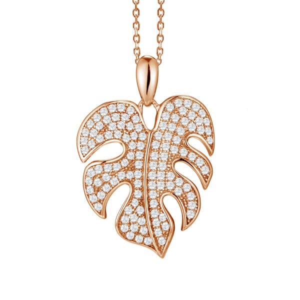 Pavé Monstera Leaf Pendant Pendant Island by Koa Nani Rose Gold 