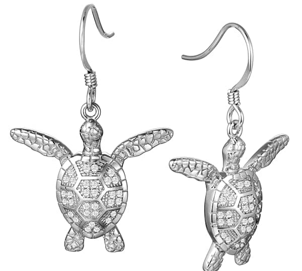 Pavé Napili Honu Earrings Earrings Island by Koa Nani White Gold 