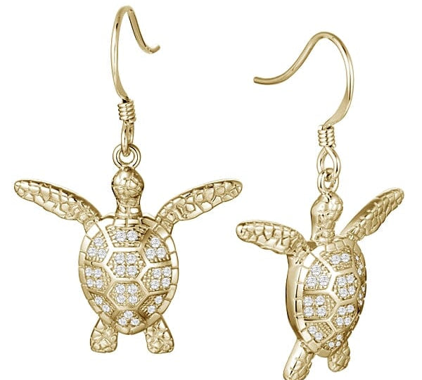 Pavé Napili Honu Earrings Earrings Island by Koa Nani Yellow Gold 