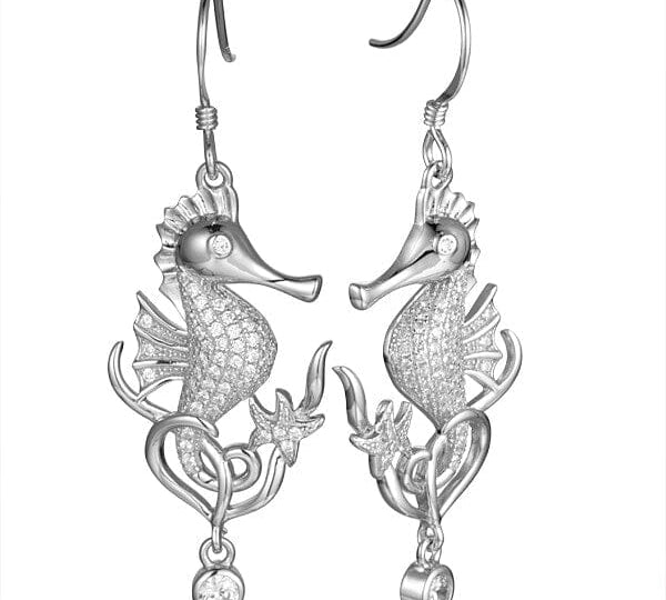 Pavé Ocean Beauty Seahorse Earrings Earrings Island by Koa Nani White Gold 