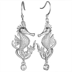 Pavé Ocean Beauty Seahorse Earrings Earrings Island by Koa Nani White Gold 
