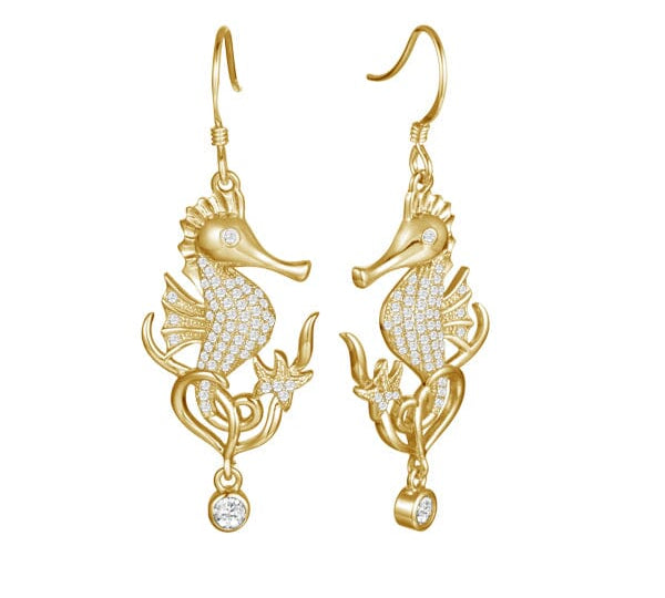 Pavé Ocean Beauty Seahorse Earrings Earrings Island by Koa Nani Yellow Gold 