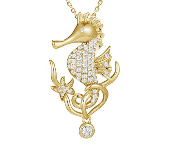 Pavé Ocean Beauty Seahorse Pendant Pendant Island by Koa Nani Yellow Gold 