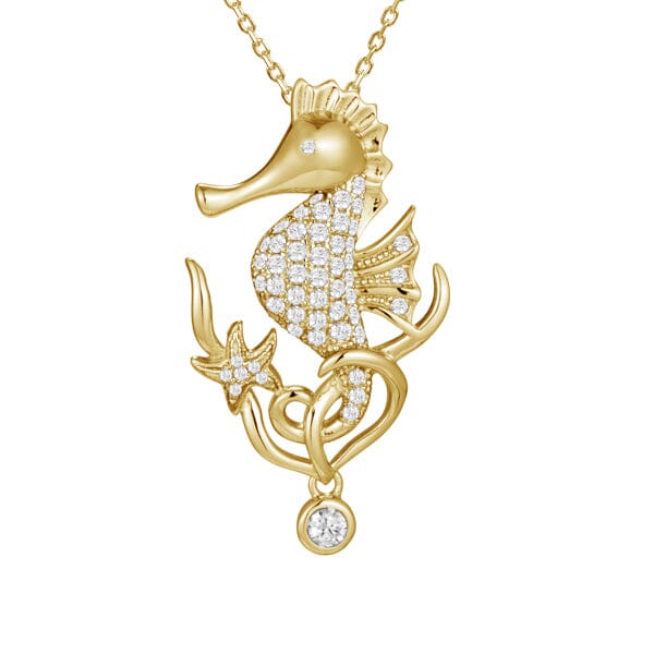 Pavé Ocean Beauty Seahorse Pendant Pendant Island by Koa Nani Yellow Gold 