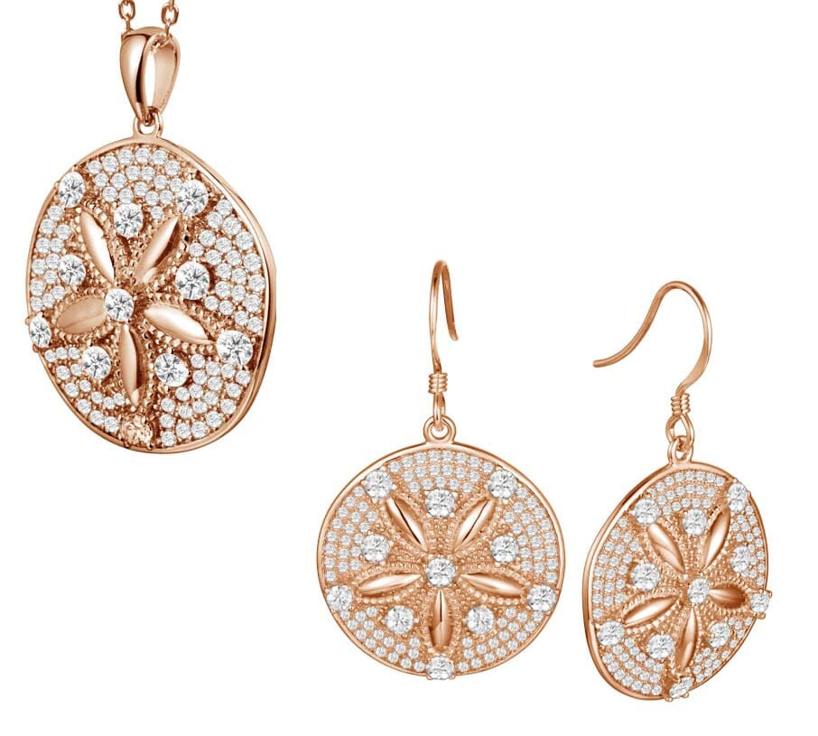 Pavé Ocean Sand Dollar Pendant & Earrings Set Other Island by Koa Nani Rose Gold 