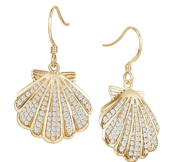 Pavé Oyster Shell Earrings Earrings Island by Koa Nani Yellow Gold 