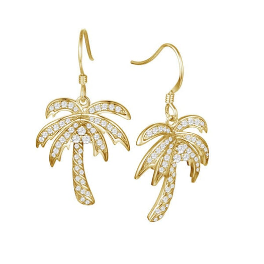 Pavé Queen Palm Tree Earrings Earrings Island by Koa Nani Yellow Gold Style 2 