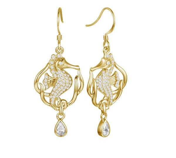 Pavé Royal Seahorse Earrings Earrings Island by Koa Nani Yellow Gold 