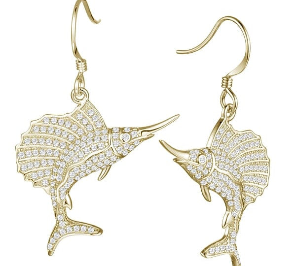 Pavé Sailfish Earrings Earrings Island by Koa Nani Yellow Gold 