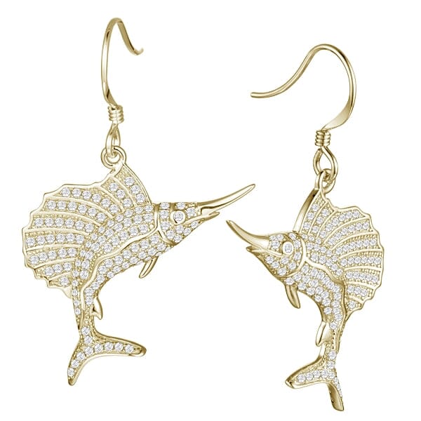 Pavé Sailfish Earrings Earrings Island by Koa Nani Yellow Gold 