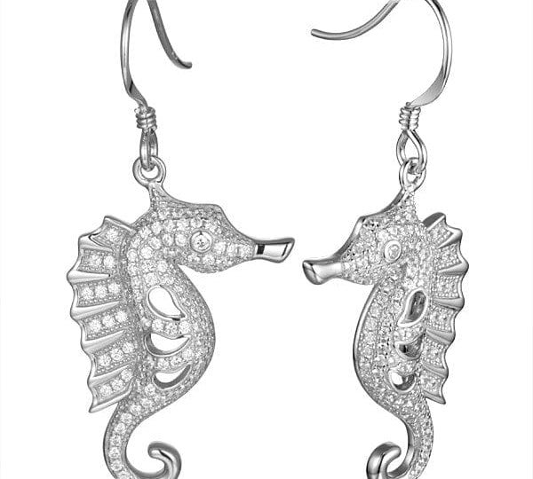 Pavé Triton Seahorse Earrings Earrings Island by Koa Nani White Gold 