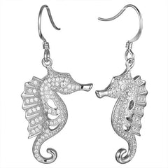 Pavé Triton Seahorse Earrings Earrings Island by Koa Nani White Gold 