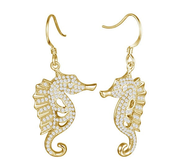 Pavé Triton Seahorse Earrings Earrings Island by Koa Nani Yellow Gold 