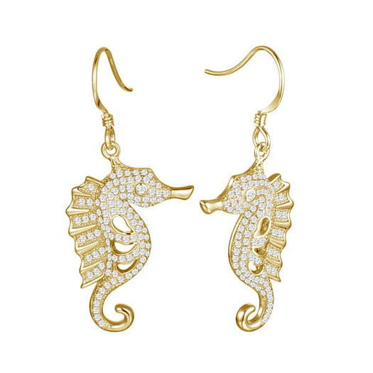 Pavé Triton Seahorse Earrings Earrings Island by Koa Nani Yellow Gold 