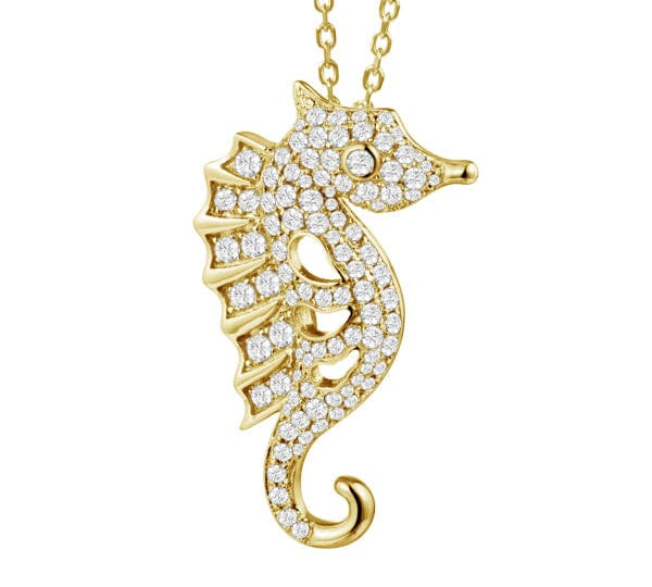 Pavé Triton Seahorse Pendant Pendant Island by Koa Nani Yellow Gold 