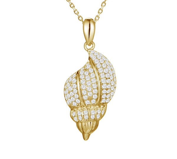 Pavé Trumpet Shell Pendant Pendant Island by Koa Nani Yellow Gold Style 2 