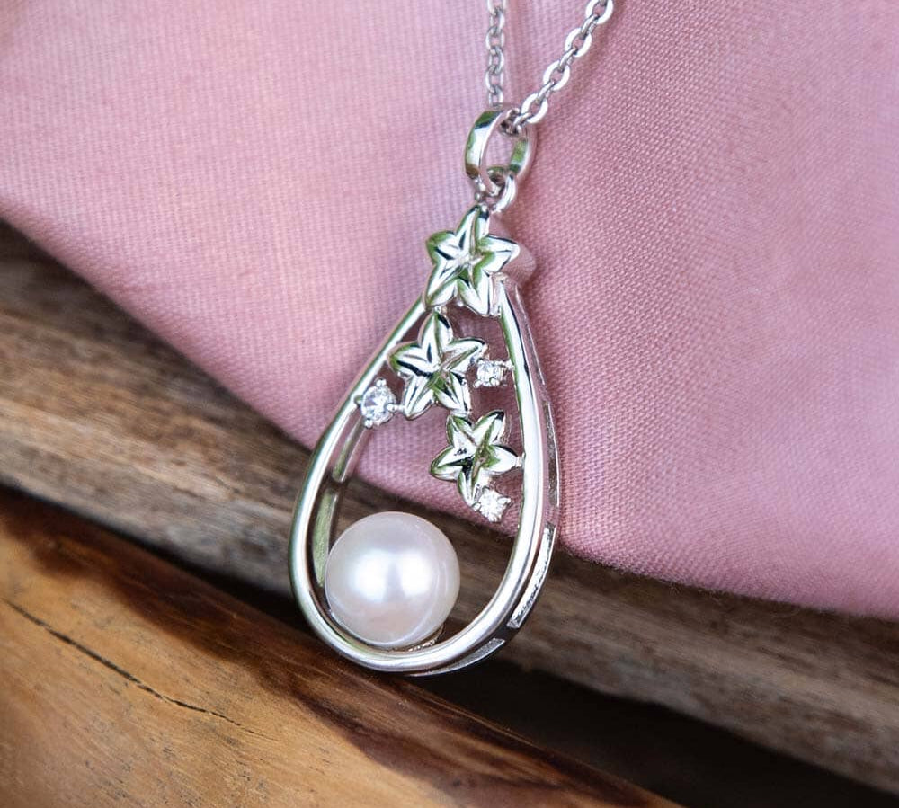 Pearl Plumeria Cluster Teardrop Pendant Pendant Island by Koa Nani 