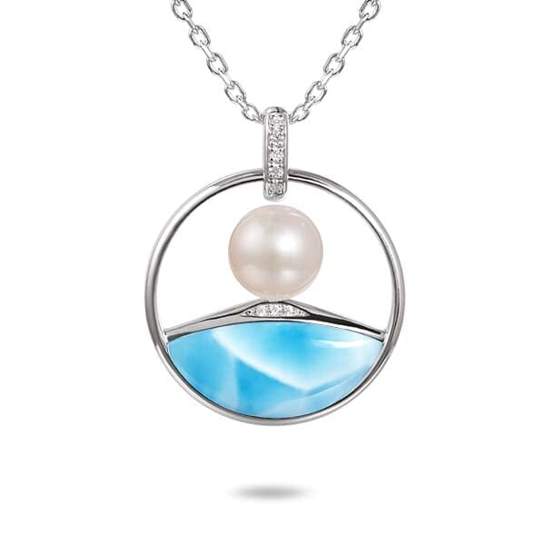 Pearl Top of the World Pendant with Larimar Pendant Island by Koa Nani Freshwater Pearl 