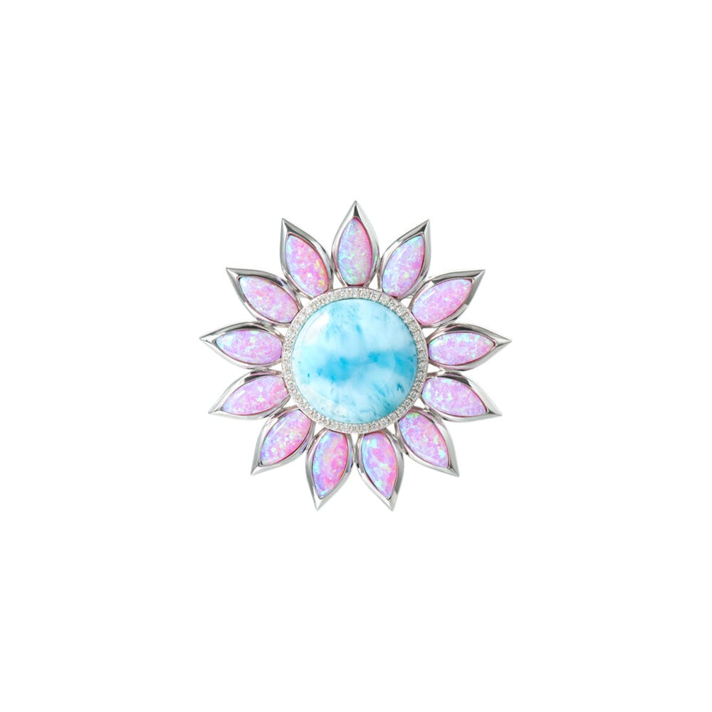 Pink Opal Sunflower Brooch with Larimar Brooch Island by Koa Nani 