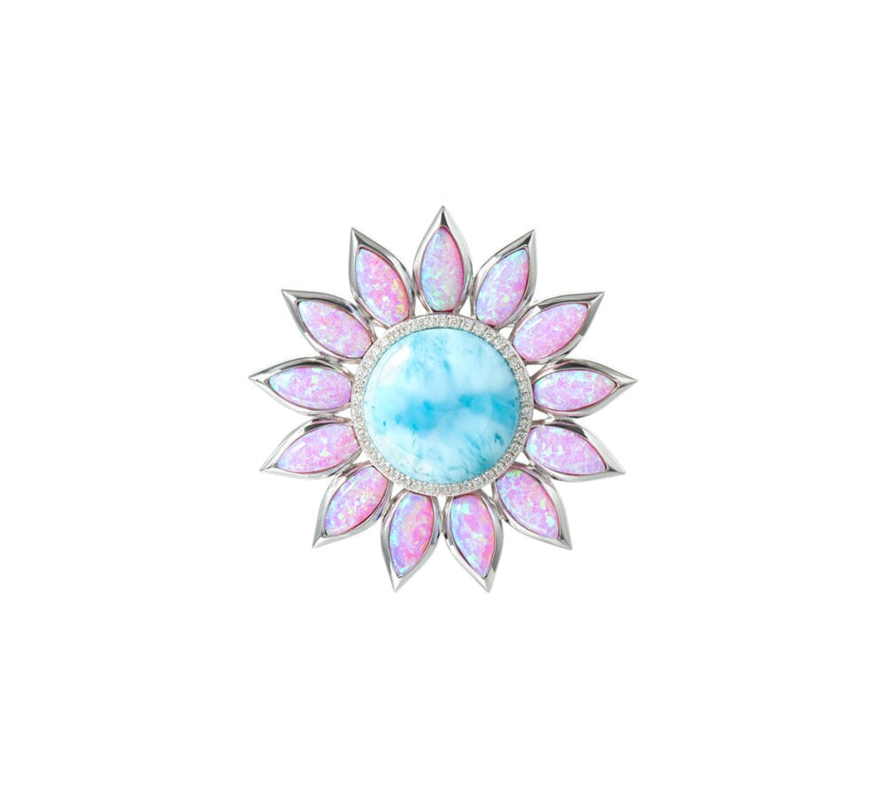 Pink Opal Sunflower Brooch with Larimar Brooch Island by Koa Nani 